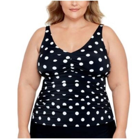 Swim Solutions Womens Plus Size 18W Tummy Control Polka Dot Tankini Top $84 New - Picture 2 of 10